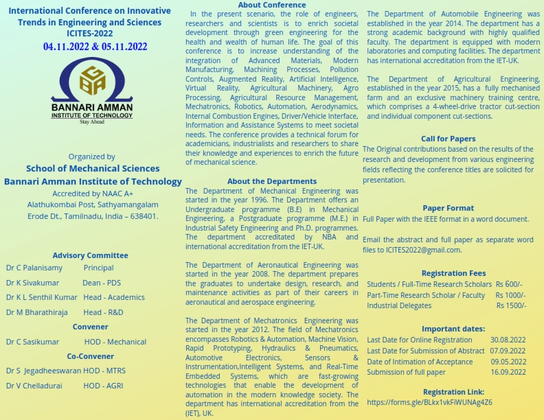 International Conference on Innovative Trends in Engineering and Sciences (ICITES) -2022